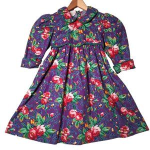 Vintage Wee Clancy Dress Size 4 Purple Pink Cabbage Rose Berries Cottagecore USA